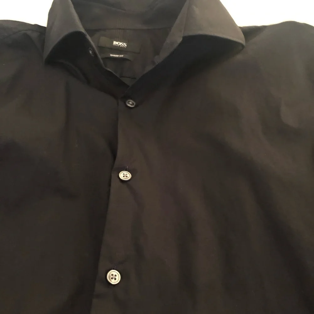 Hugo Boss long sleeve button down shirt black size 17 34/35 - Picture 3 of 3